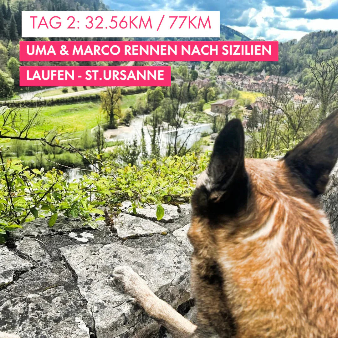 Tag 2: Amunì compà, Uma & Marco rennen nach Sizilien! 32.56km von Laufen nach St. Ursanne