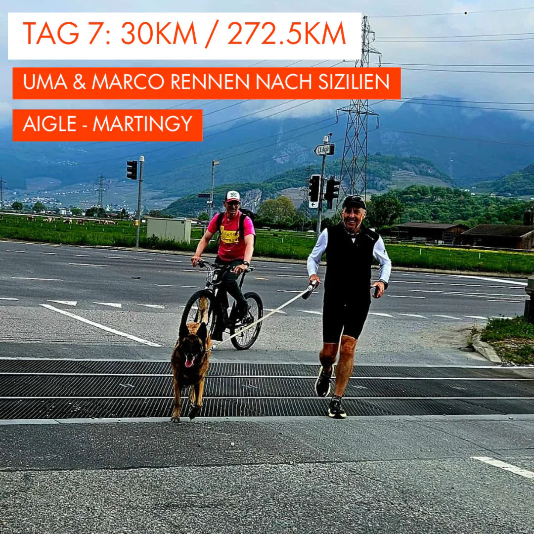 Tag 7: Amunì compà, Uma & Marco rennen nach Sizilien!  30km von Aigle nach Martigny